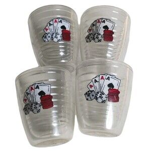VTG Tervis Tumbler Set 4 Clear 12oz Cups Embroidered 4 Aces Playing Cards Poker